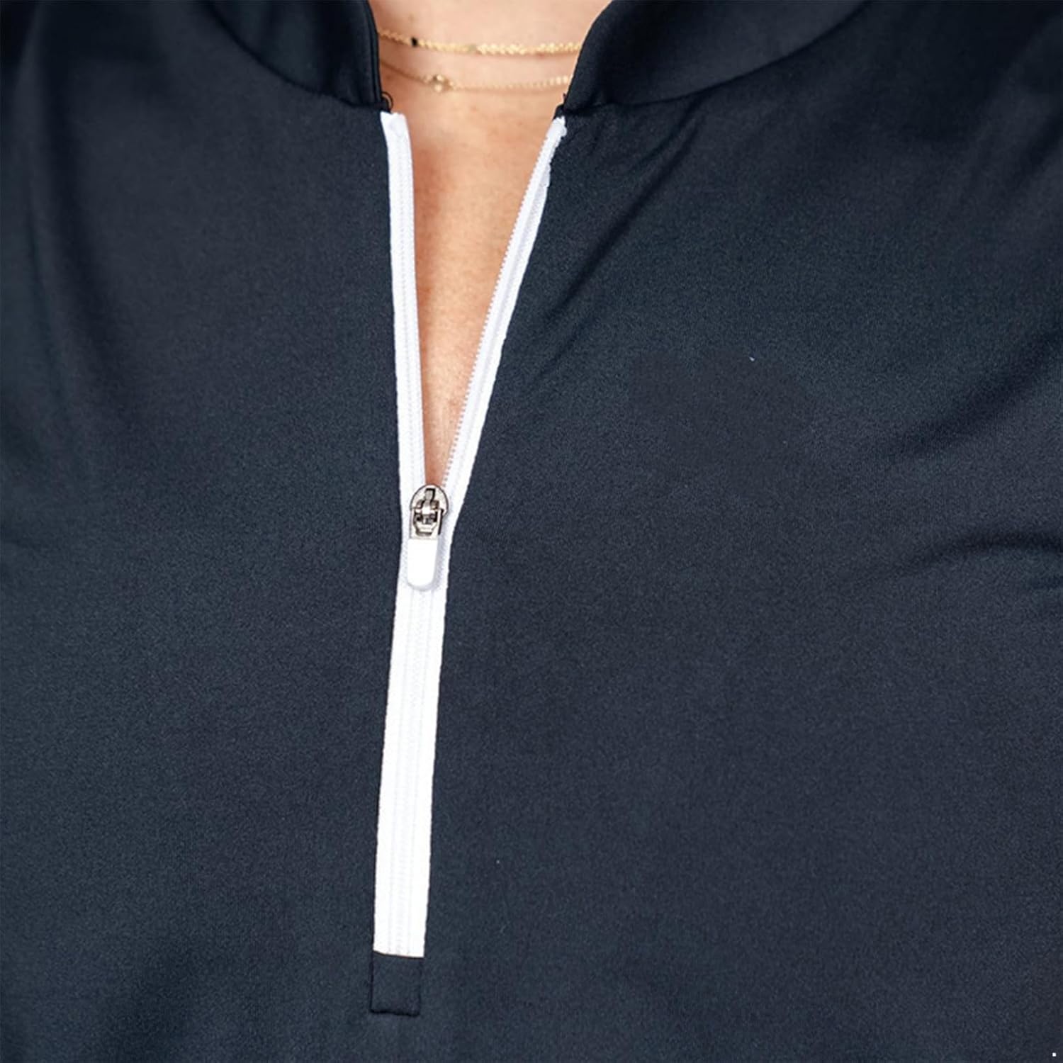 Fitted Golf Shirt for Women - High-Grade Polyester, Stand-Up Collar, Zipper & Elastic Fabric