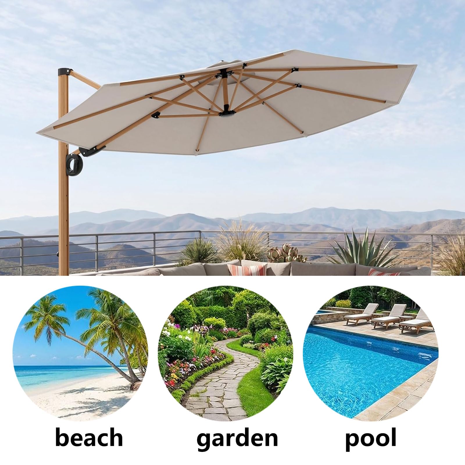 3.35m Toile de rechange pour parasol déporté ronde 8 baleines