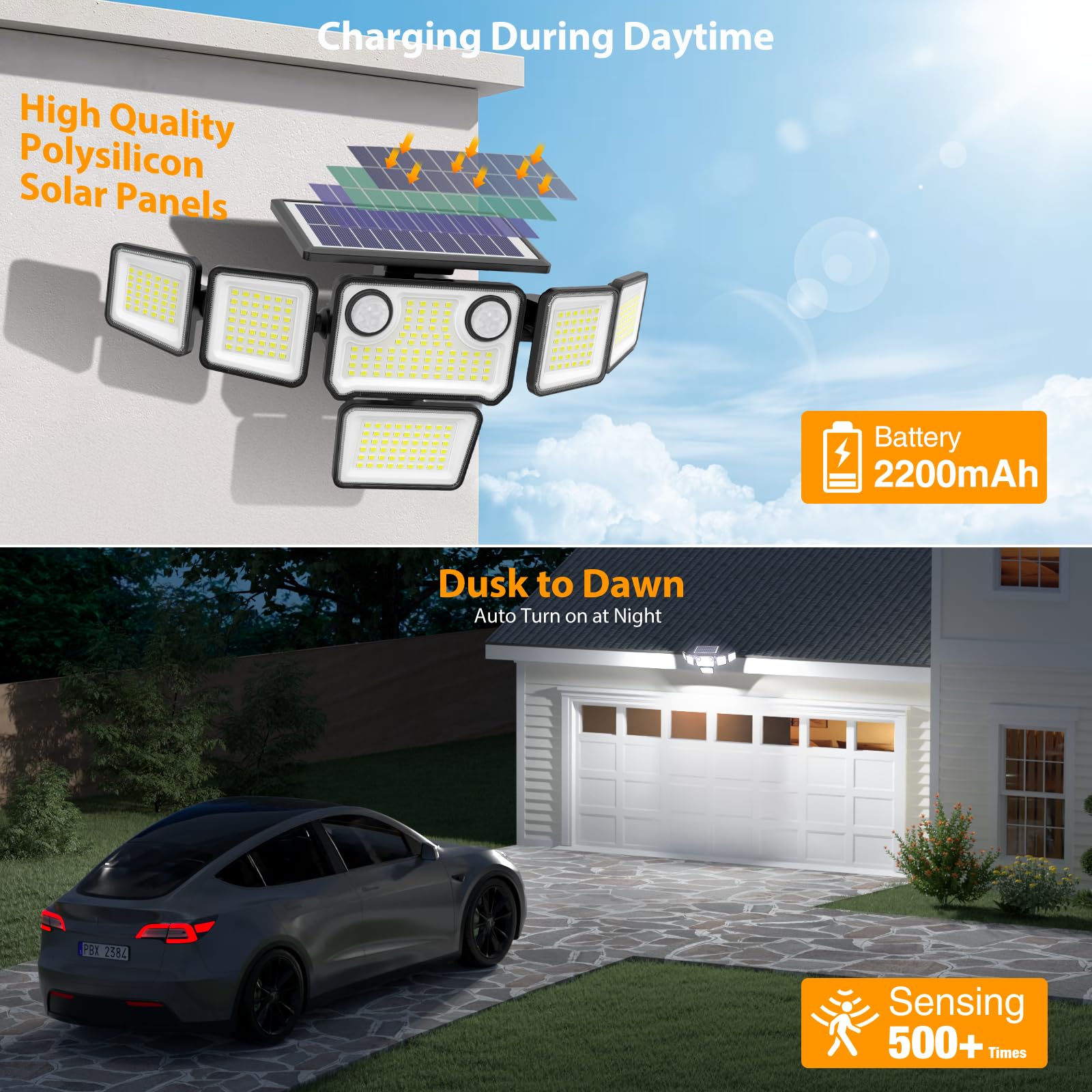 Onforu Solarlampen für Außen mit Bewegungsmelder für Terrasse, Garage 2 er | 3000LM, 6 verstellbare Leuchtenköpfe, IP65 Wasserdichte Led Solar Strahler Außen, Einstellbare Helligkeit Solar Aussenleuchte