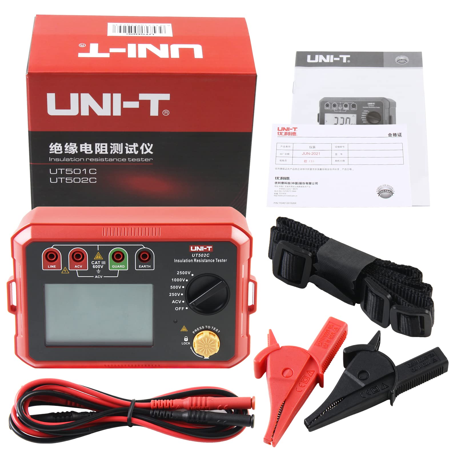 UNI-T UT502C Resistenza di Rsolamento del Display Digitale Intelligente 2500V 20.0GΩ, Gamma Automatica del Tester di Isolamento Dell'interruttore del Motore Megaohmmetro con Retroilluminazione