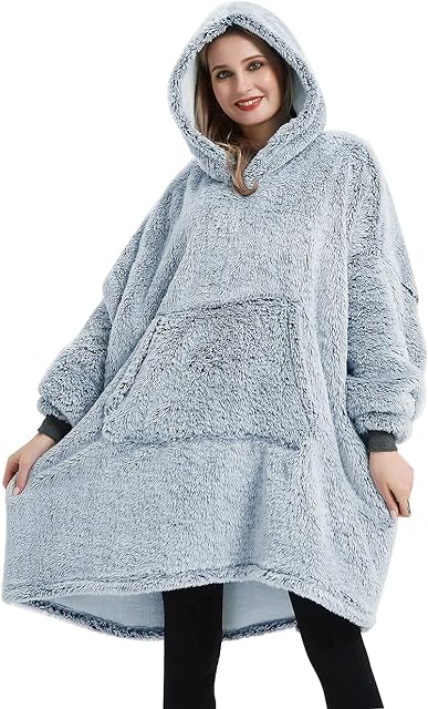 Coastline Sherpa Fleece Sweatshirt Blanket Ultra soft Teddy Bear Warm Cozy Oversized wearable big pocket Hoodie Blanket Throw for Adults Women Girls Men and Teens,One size Fits Alll (Duckegg)