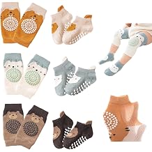 Feidoog Baby Crawling Knee Pads with Anti-Slip Elastic 3 Pairs Knee Pads and 3 Pairs Socks Set,Infant Kneepads for Crawling