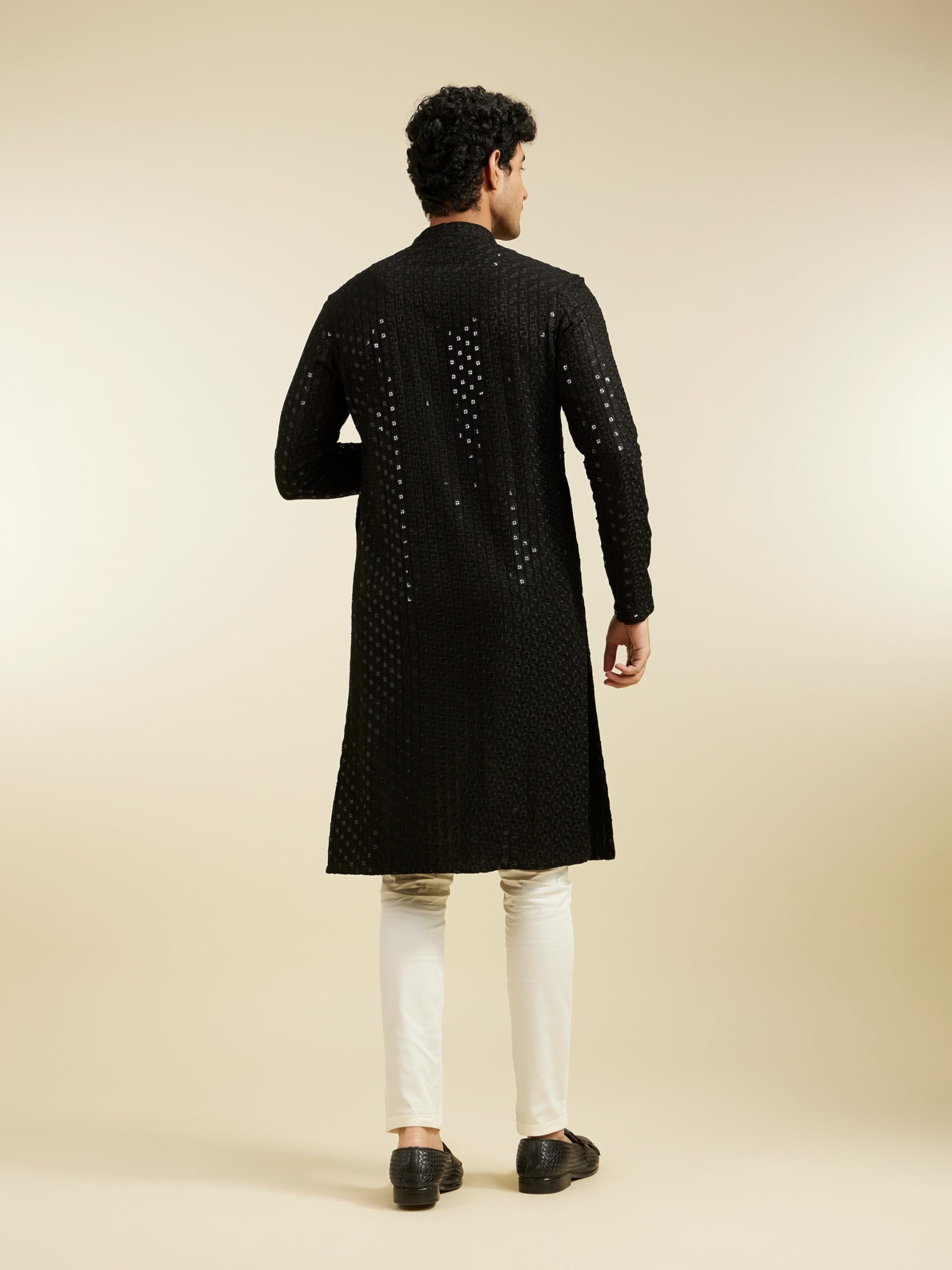 DIWAS BY MANYAVAR Men's Viscose Embroidery|Sequin Work Kurta (Black,XXL) 3