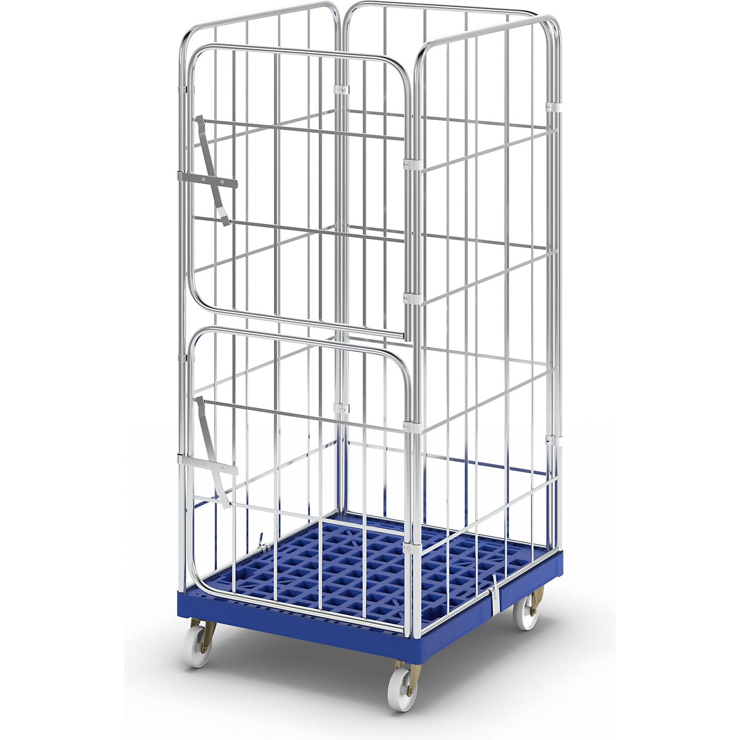 Roll-conteneur avec socle roulant en plastique, 4 côtés, galvanisé