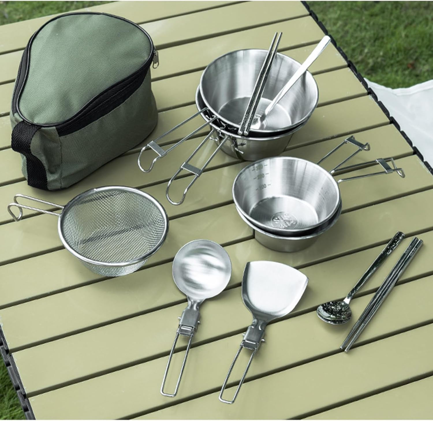 Camping Cutlery Set, Camping Cutlery Set, Outdoor Cookware Utensil with Spoon, Fork and Bowls, Stainless Steel Camp Tableware