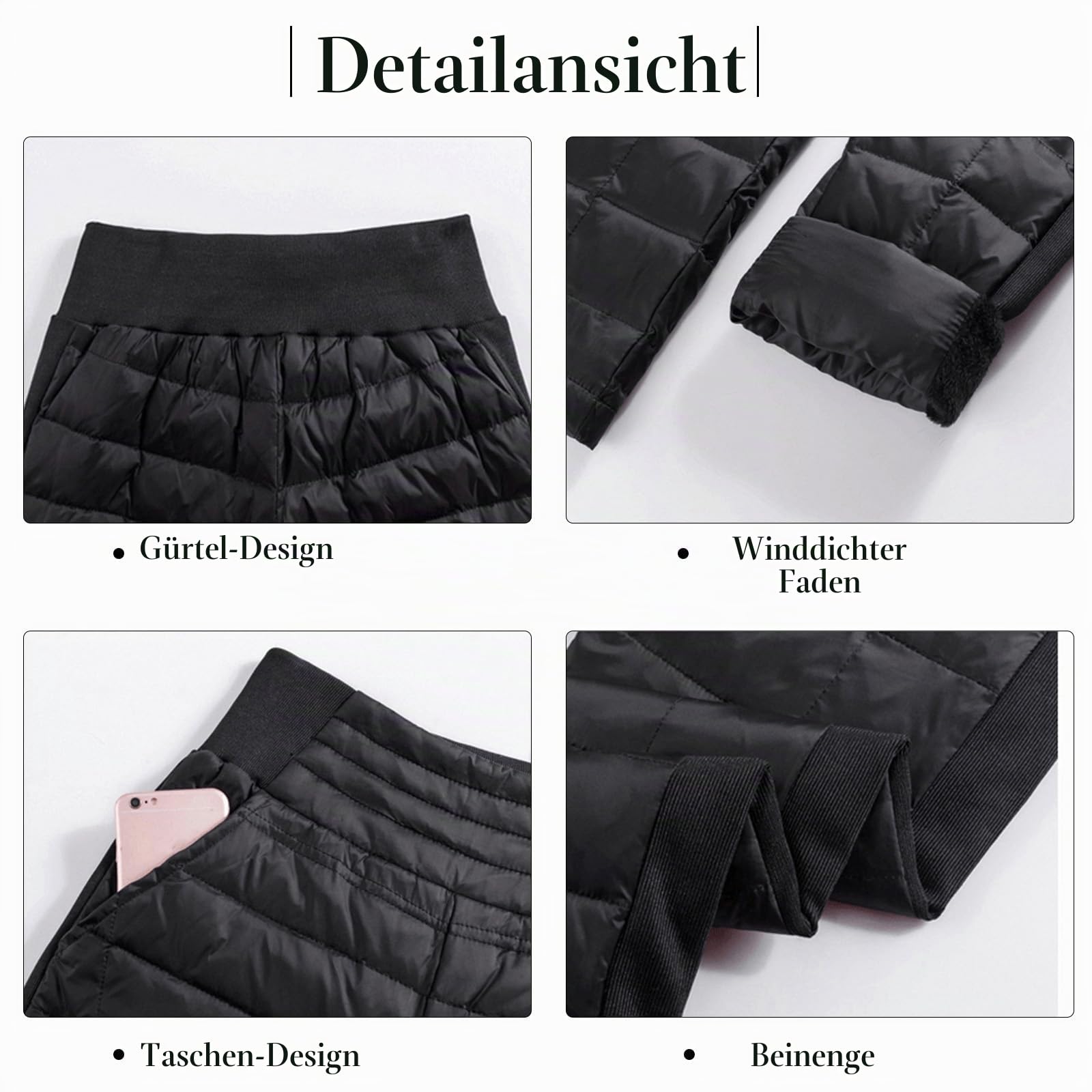 HOTIAN Damen Winter Warme Gänse Daunenhose Warme Gefütterte Jogginghose Winddicht Winterhose Ultraleichte Schneehose