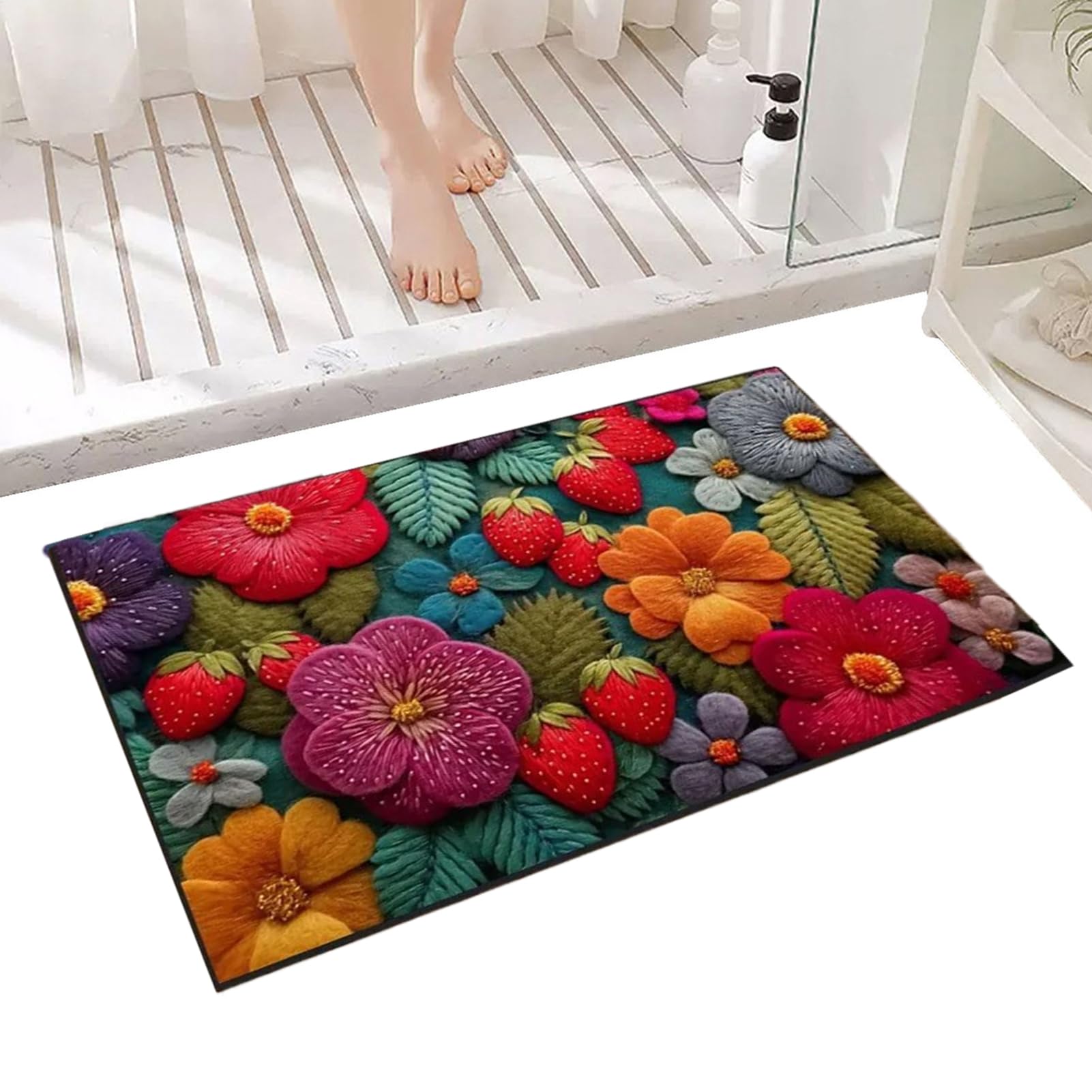 Tapis de bain antidérapant et lavable rétro 51x81 cm