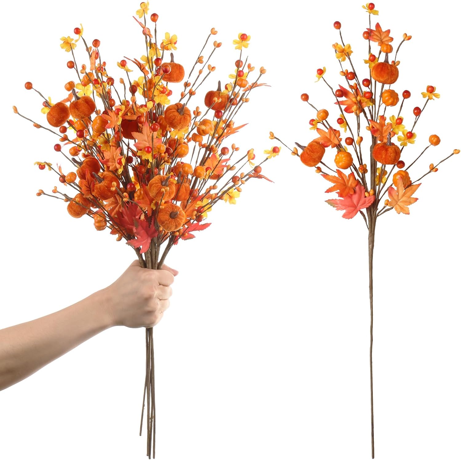 RoseCraft 4PCS Fall Decor, 19.5Inch Artificial Red Berry/Maple Leaf/Pumpkin Floral Stems Fall Branches Decorations, for Autumn Harvest Weeding Birthday Holiday Home Vase Arrangement Indoor Decor. 19.5Inch Red/Berry