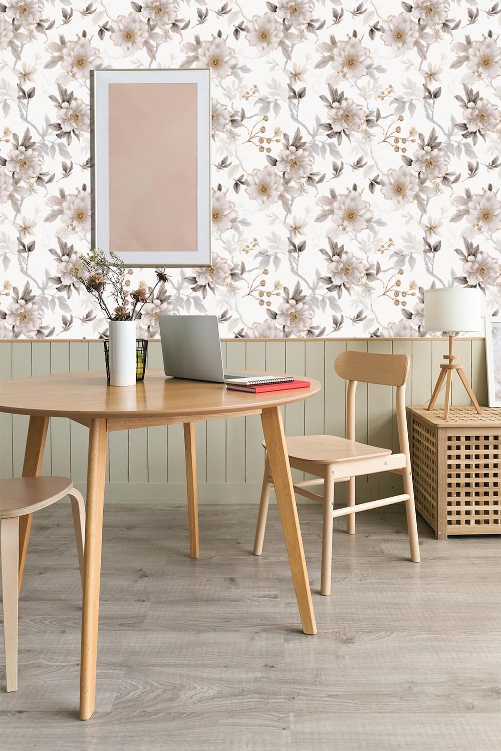 RANRAN Floral Peel and Stick Wallpaper Grey Floral for Bedroom Furniture Paper Removable Wall Decorations 17.3in x 236in（44 cm x 600 cm）