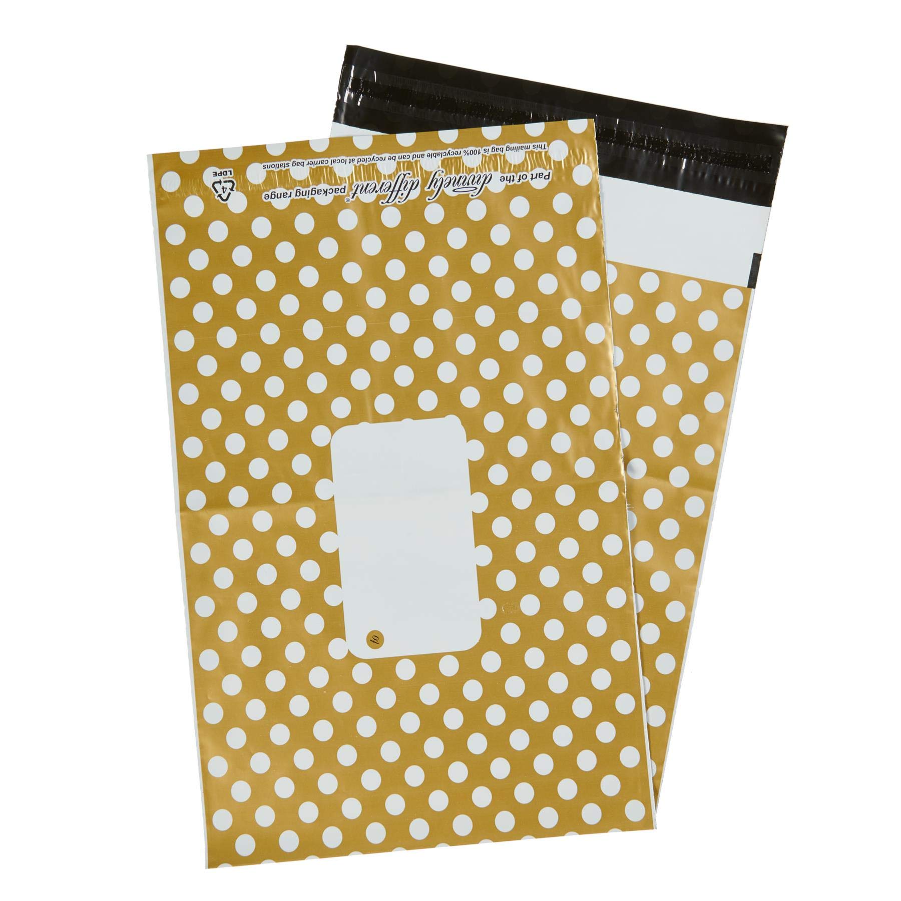 25 x Gold Printed Polka Dot Polythene Mailing Bags - 320mm x 440mm 13" x 17" - Post Plastic Polybag Poly Strong Self Seal