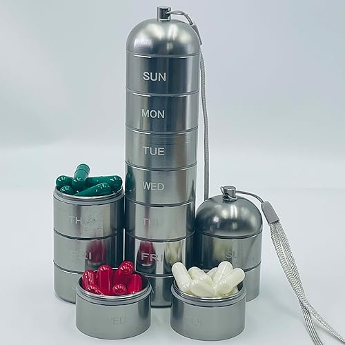 Miniatura 8 de Organizador de píldoras de metal  Contenedor portátil de almacenamiento de medicamentos impermeable para exteriores, estuche de píldoras de aleación