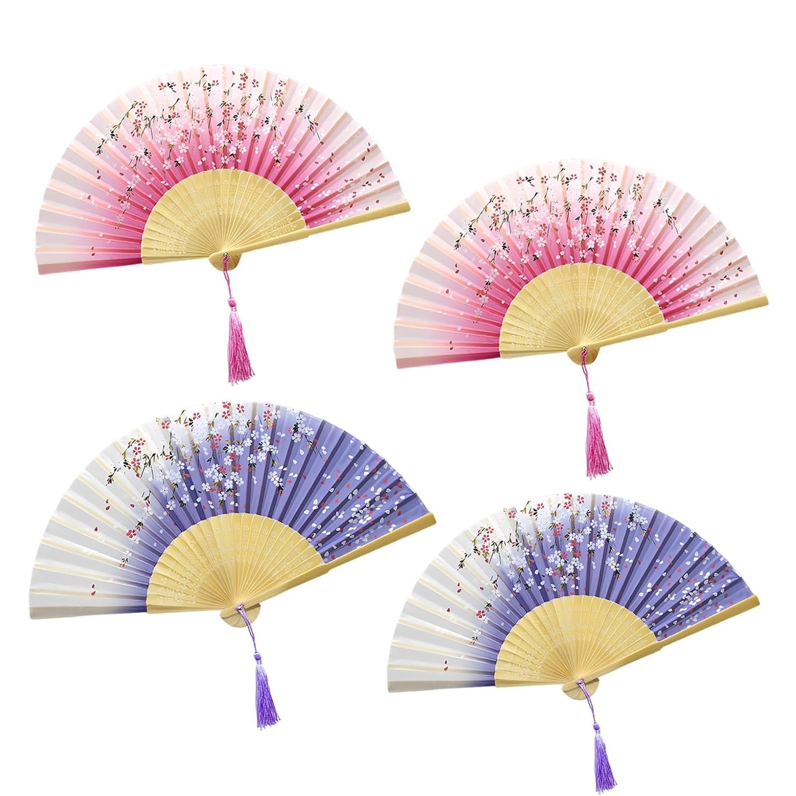 4Pcs Folding Hand Fan, Silk Fabric Bamboo Ribs Handheld Fan, Folding Chinese Fan,Portable Fold Hand Fans for Wedding Festivals Prom Festival DIY Home (Multi05)