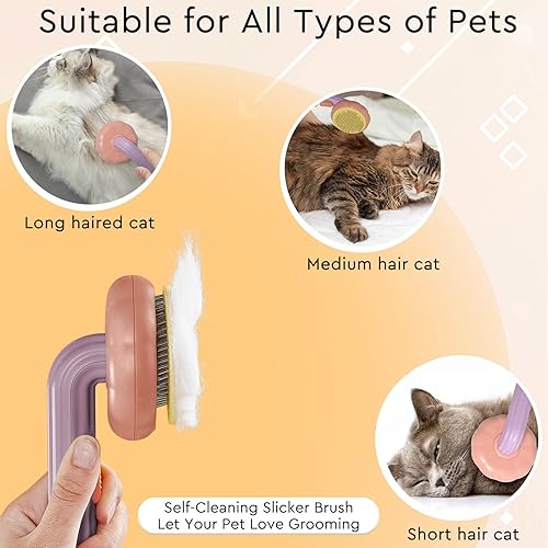 Miniatura 6 de GJEASE Cepillo de guante de aseo para gatos, cepillo para mascotas autolimpiante para palmaditas de pelo corto y largo, cepillo de baño para perros