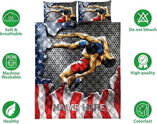 Miniatura 2 de Regalo personalizado para amantes del deporte de la lucha libre, con bandera estadounidense, con número de nombre, manta y fundas de almohada, juego