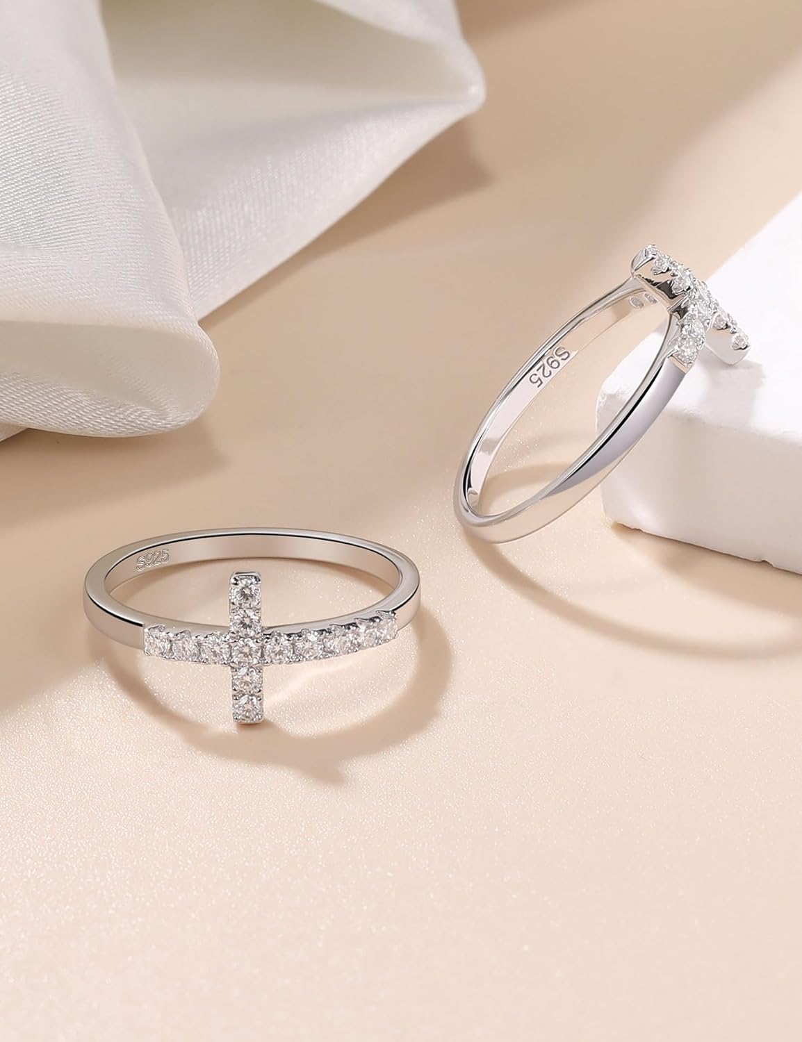 Moissanite Sterling Silver Sideways Cross Rings for Women 925 Eternity Promise Infinity Wedding Band for Her, Size 4-11 - Image 5