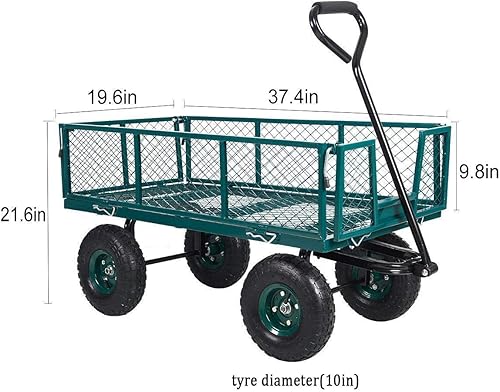 Miniatura 4 de Carrito de basura grande para jardín con marco de acero y mango orientable, utilitario Gorilla Cart Wagon Carrier Mover neumáticos de 10 pulgadas