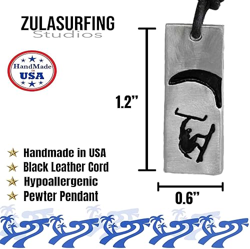 Kiteboarding Surfer Collar Colgante de peltre con cordón de cuero Diseño de Zulasurfing