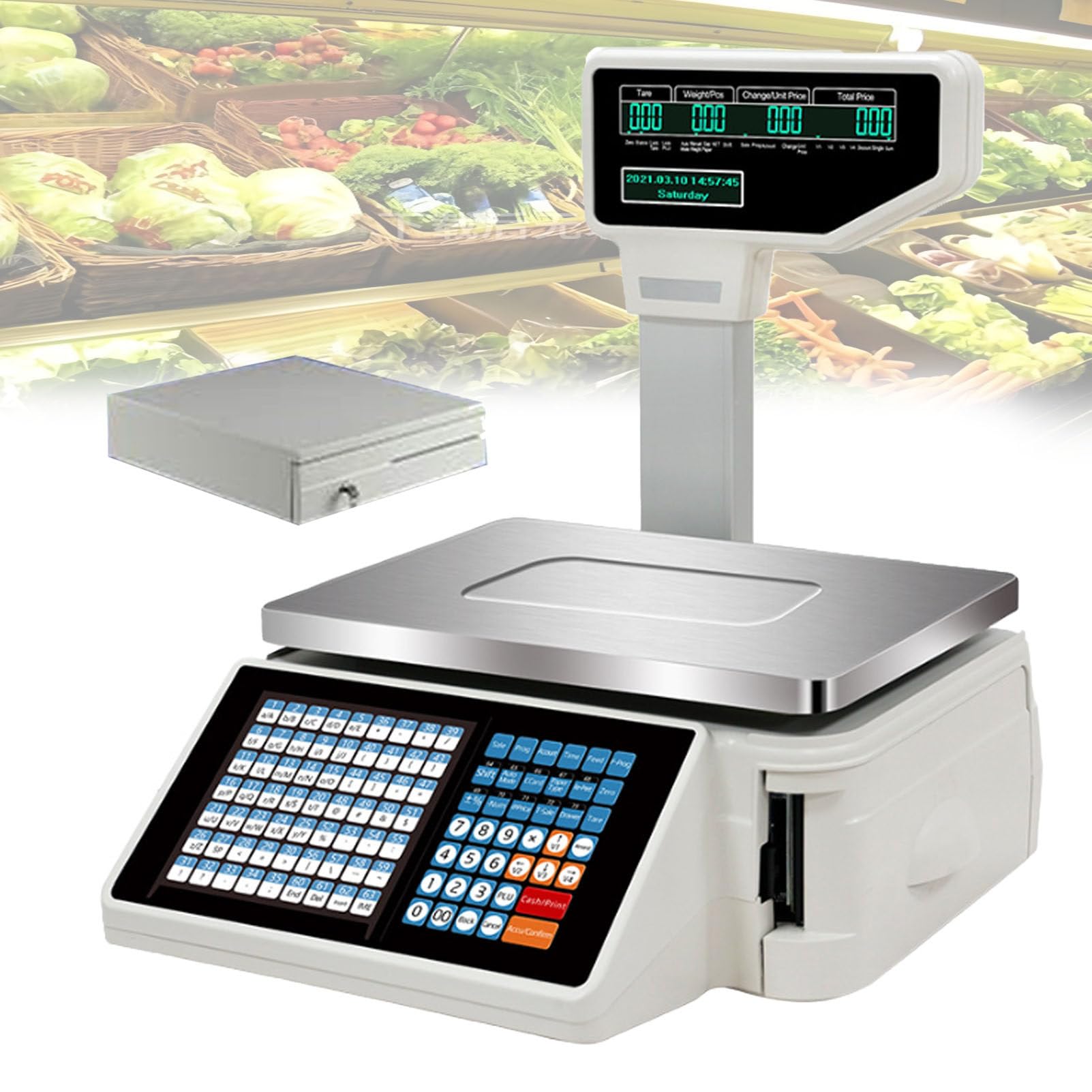 Pvxa Digital Barcode Weighing Scales, Label Printing Scale,Cash Register Scale,with Pole Display and Label Printer, for Supermarket/Retail Store Specification3