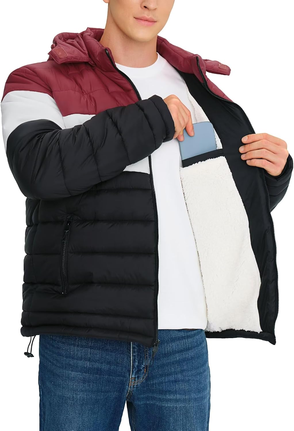 BEST SOUTH Men's Winter Puffer Jacket Hooded Puffy Fleece Warm Lightweight Coat Outerwear Cold Weather - Image 2