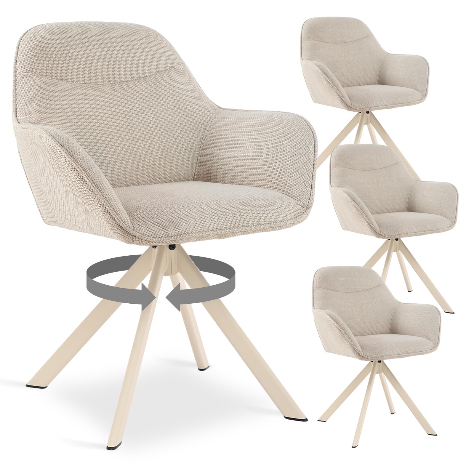 Set di 4 Sedie da Pranzo Girevoli 360° con Braccioli
