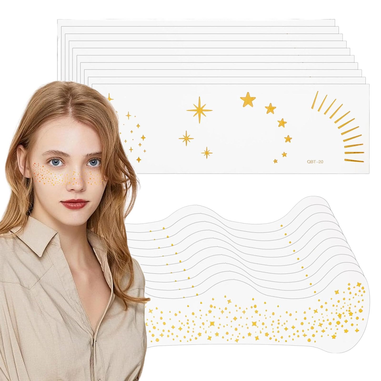 dinghaole 20 Pcs Glitter Freckles Face Tattoo, Sparkle Freckles Makeup Patches, Gold freckles Face Glitter
