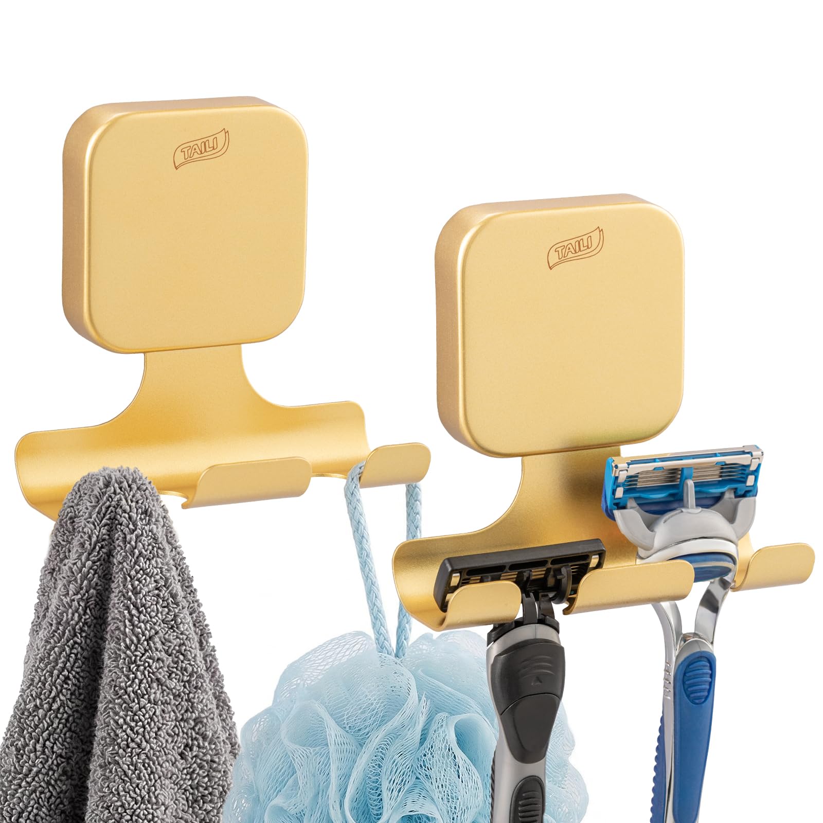 TAILI Stainless Steel Suction Cup Razor Holder Heavy-Duty 2 Pack, Gold