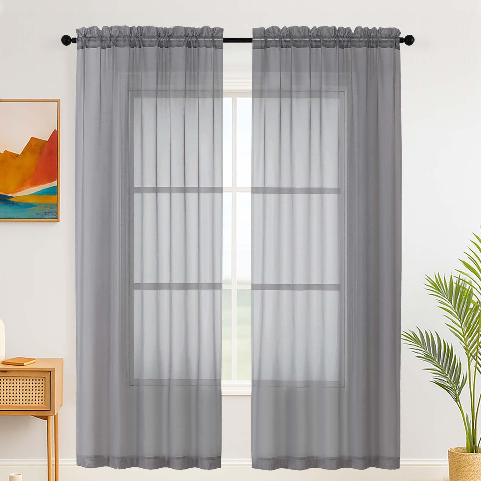 Simplebrand Grey Sheer Curtains for Living Room 220 cm Length Panels Set - Light Filtering, Rod Pocket Window Home Voile Curtains & Drapes for Bedroom, Elegant Drapes (Grey, 150cm W x 220cm L) โ image 1