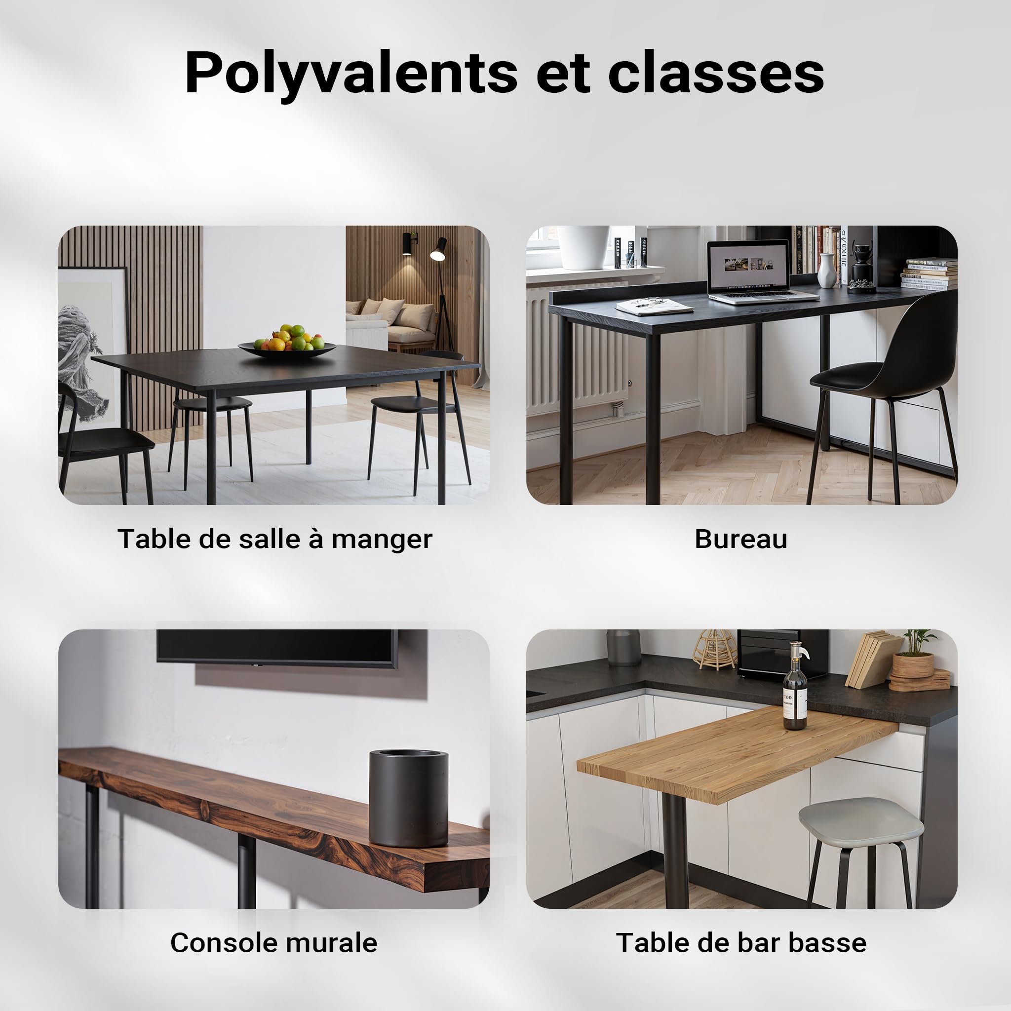 WilTec Lot de 4X Pied de Table V1-60 x 60 x 870 mm/Ø 60 mm - en Acier Inoxydable - Couleur Noire - Piètement Support de Bureau Réglable pour Plan de Travail Salle à Manger