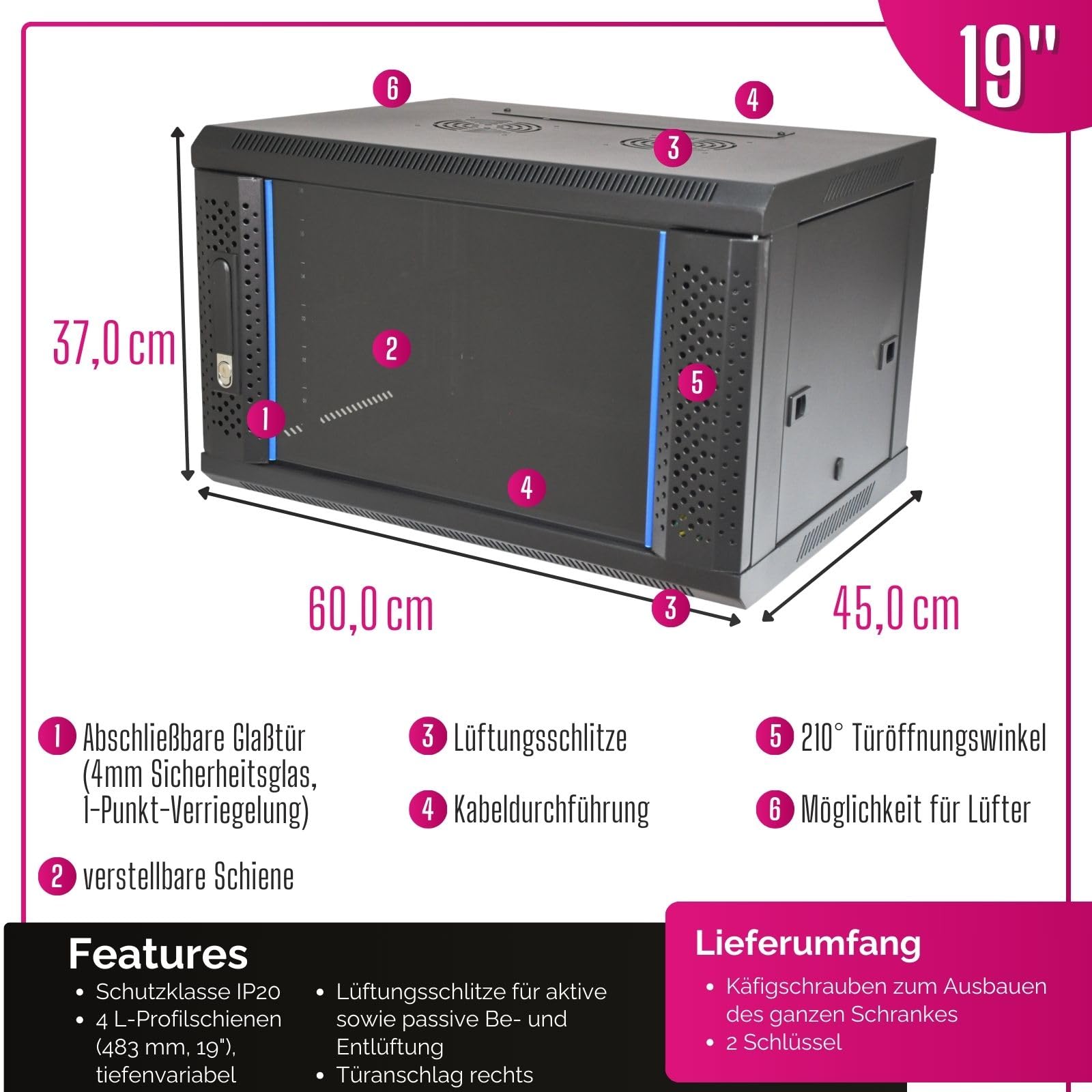 Netzwerkschrank Eleganz 6 HE I Serverschrank 19 Zoll