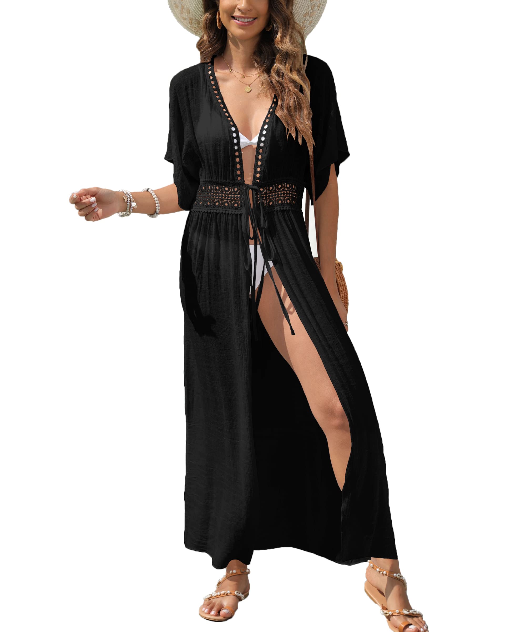 MIXIDON Vestido de Bikini para Verano Mujer Playa Traje de Baño Sexy Elegante Bohemia Ver a Través del Cárdigan Bikini Kimono Cover Up