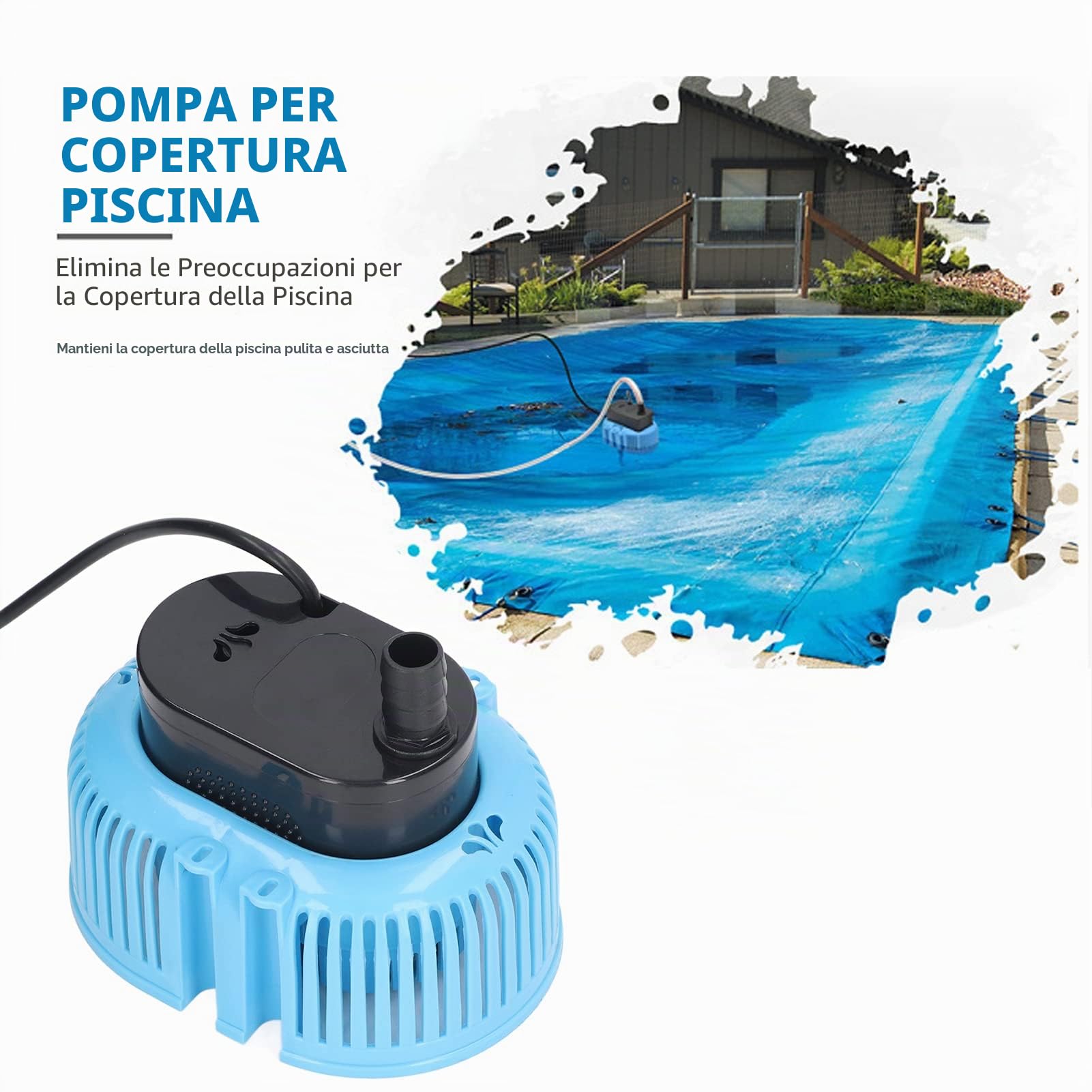 Pompa di Copertura per Piscina Fuori Terra, 75 W 850 GPH Pompa Ad Acqua con Cavo 25 Piedi e Tubo di Drenaggio 16,4 Piedi, Pompa Dell'acqua per il Drenaggio della Piscin