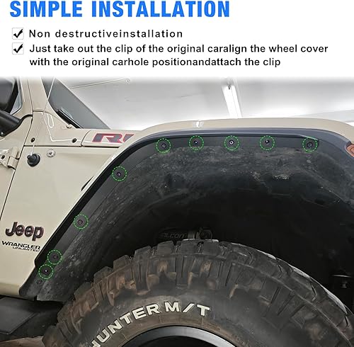 Miniatura 3 de Guardabarros delanteros y traseros compatibles con Jeep Wrangler JL y JLU Unlimited Rubicon 2018-2023, 4 piezas