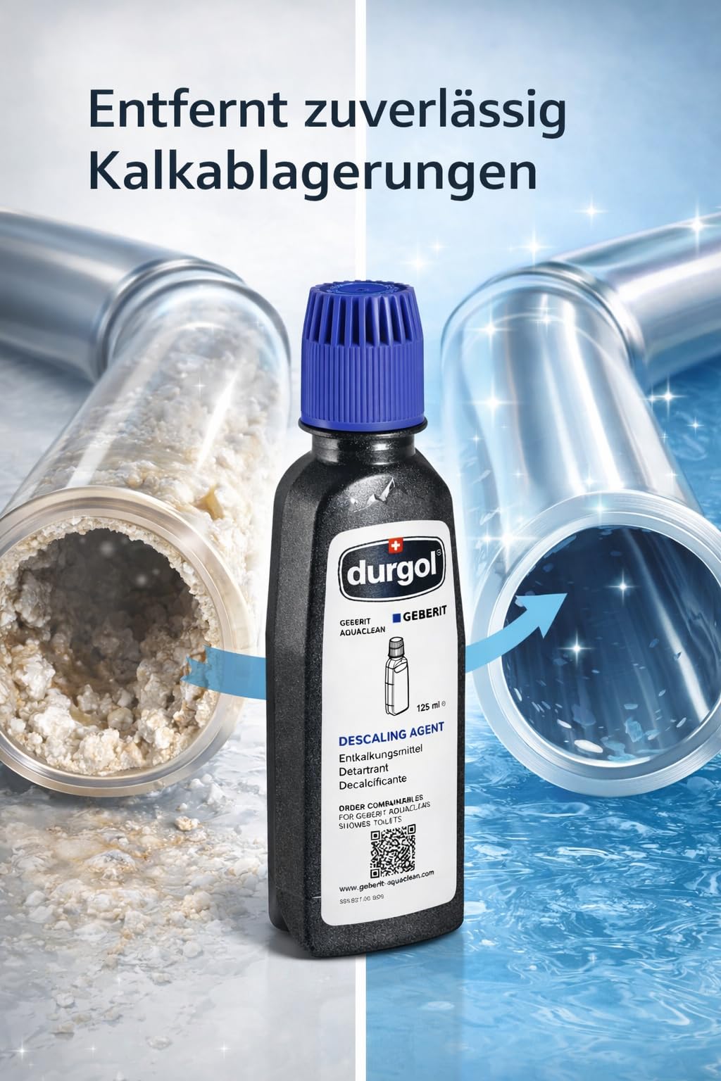 Geberit AquaClean Pflegeset – Reinigungsmittel 2 x 500 ml + Entkalkungsmittel 10 x 125 ml + Mikrofasertuch – Für gründliche Reinigung und Entkalkung Ihres Dusch-WCs