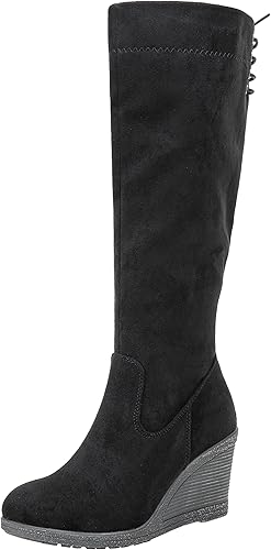 Vepose Botas altas hasta la rodilla 9651 para mujer, de moda, con tacón de cuña, botas de pantorrilla para mujer