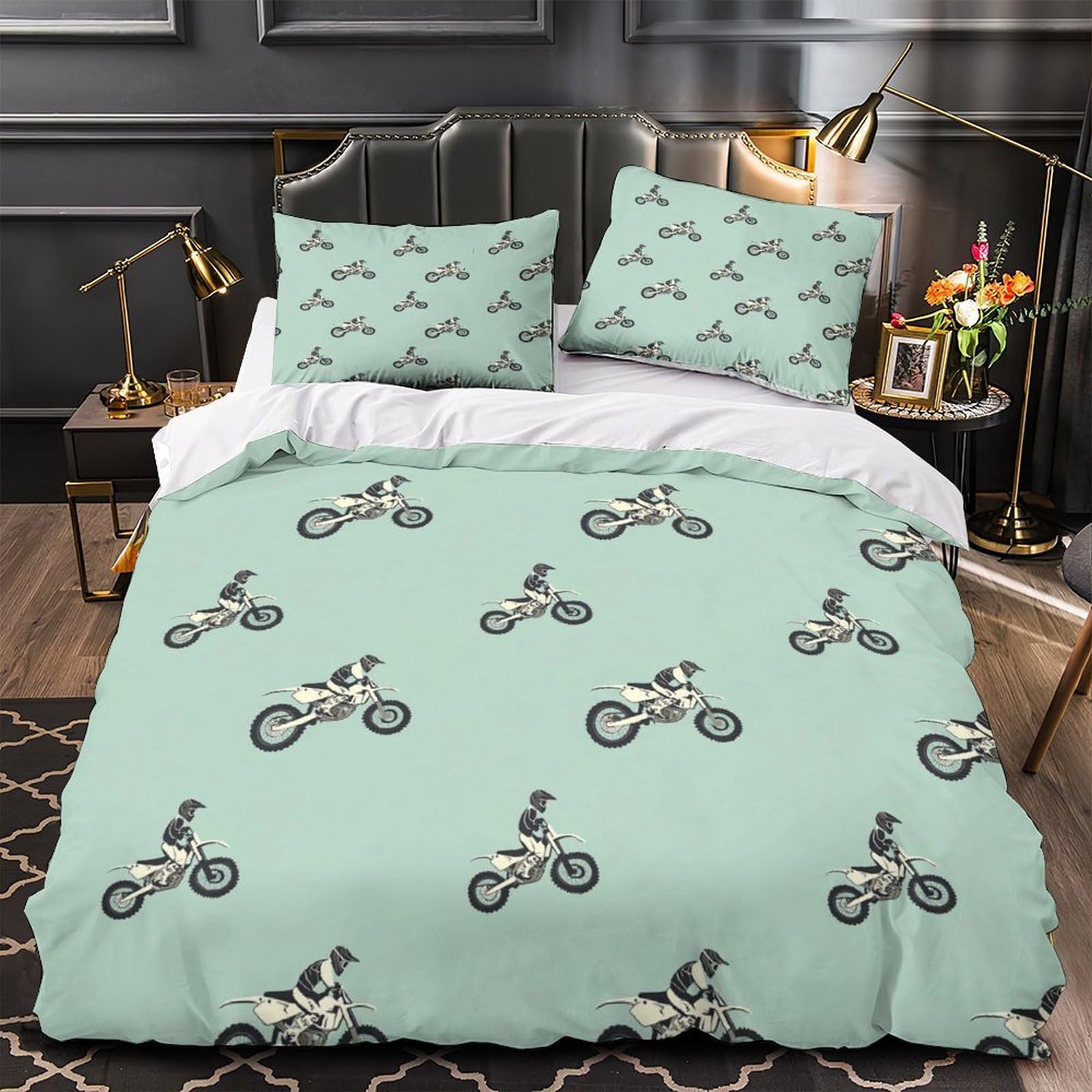 Ensemble de literie motocross 3D king size avec taie douce en microfibre