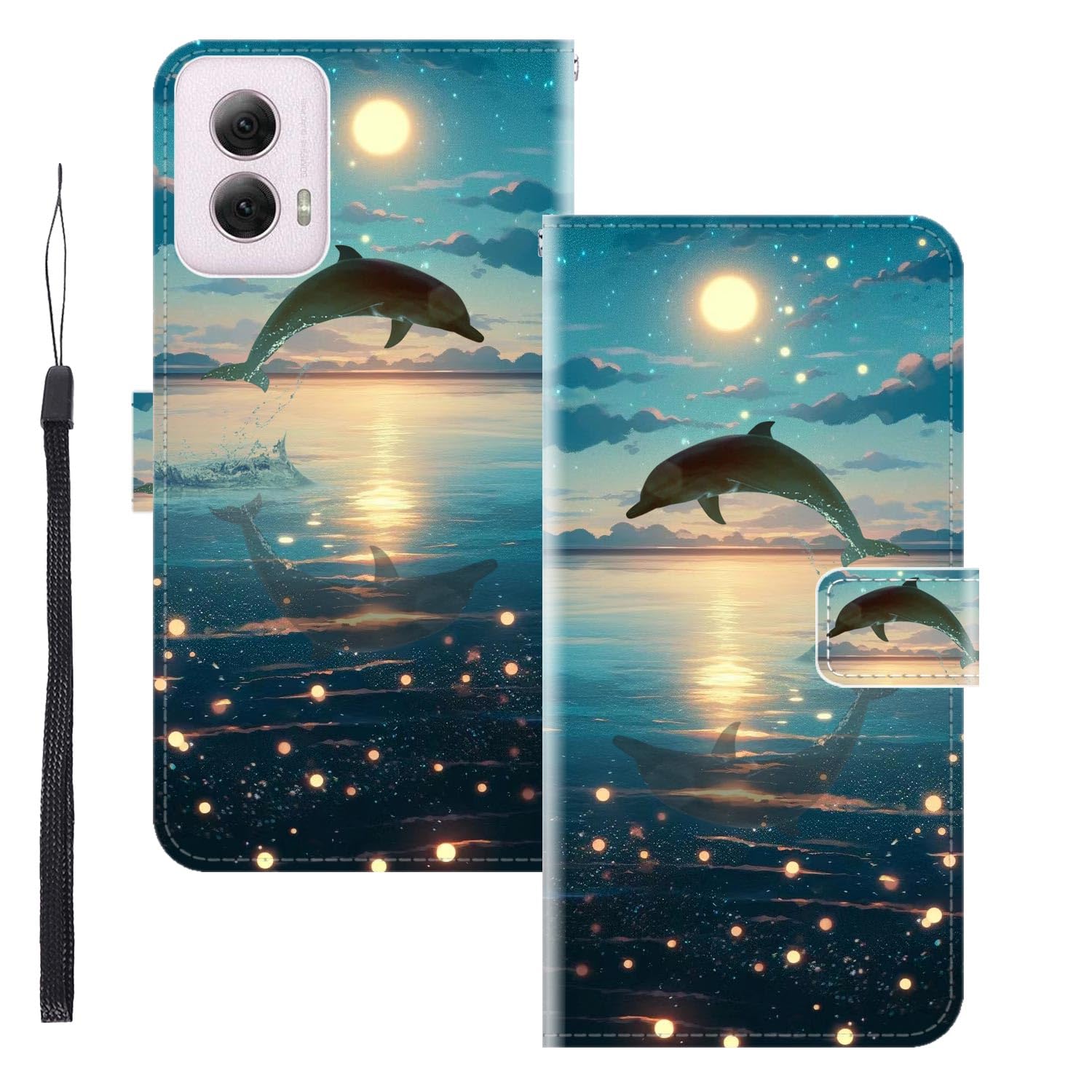 WUACYEAMING for MOTO G POWER 5G 2024 Case Wallet,Flip Phone Case Wallet Cover Animal Pattern Cute Design with Card Slot Holder Kickstand Magnetic Closure Leather dolphin