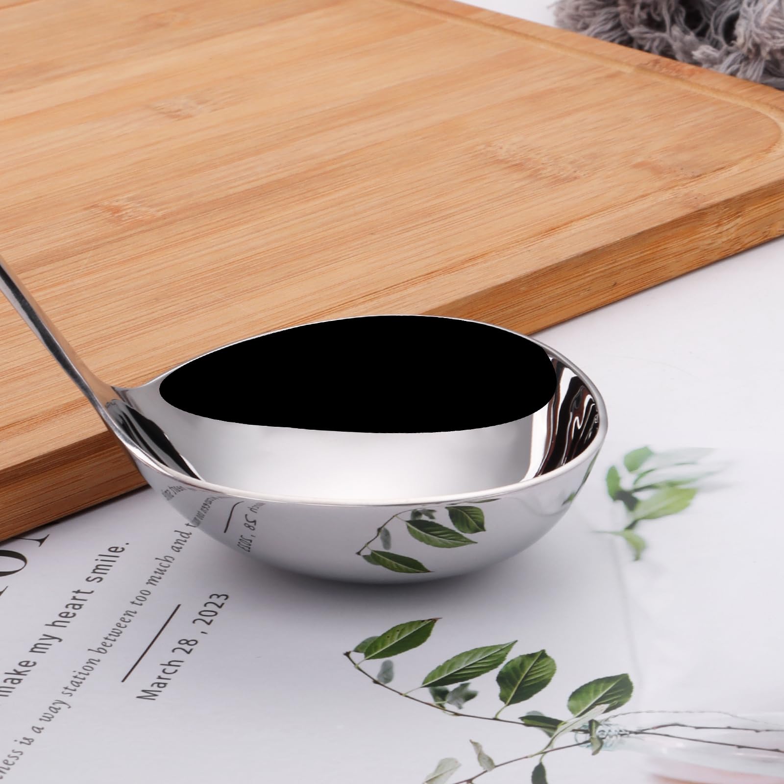 Cucharón de cocina de 4 onzas, cucharón de sopa de 11 pulgadas, cucharón de cocina de acero inoxidable 18/10, accesorios de cocina para remover porciones y servir sopas, salsas, guiso de chile