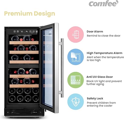 Miniatura 5 de COMFEE' CRW28B7AST Enfriador de vino independiente e integrado, refrigerador de vino de 28 botellas, zona de enfriamiento doble, control digital,