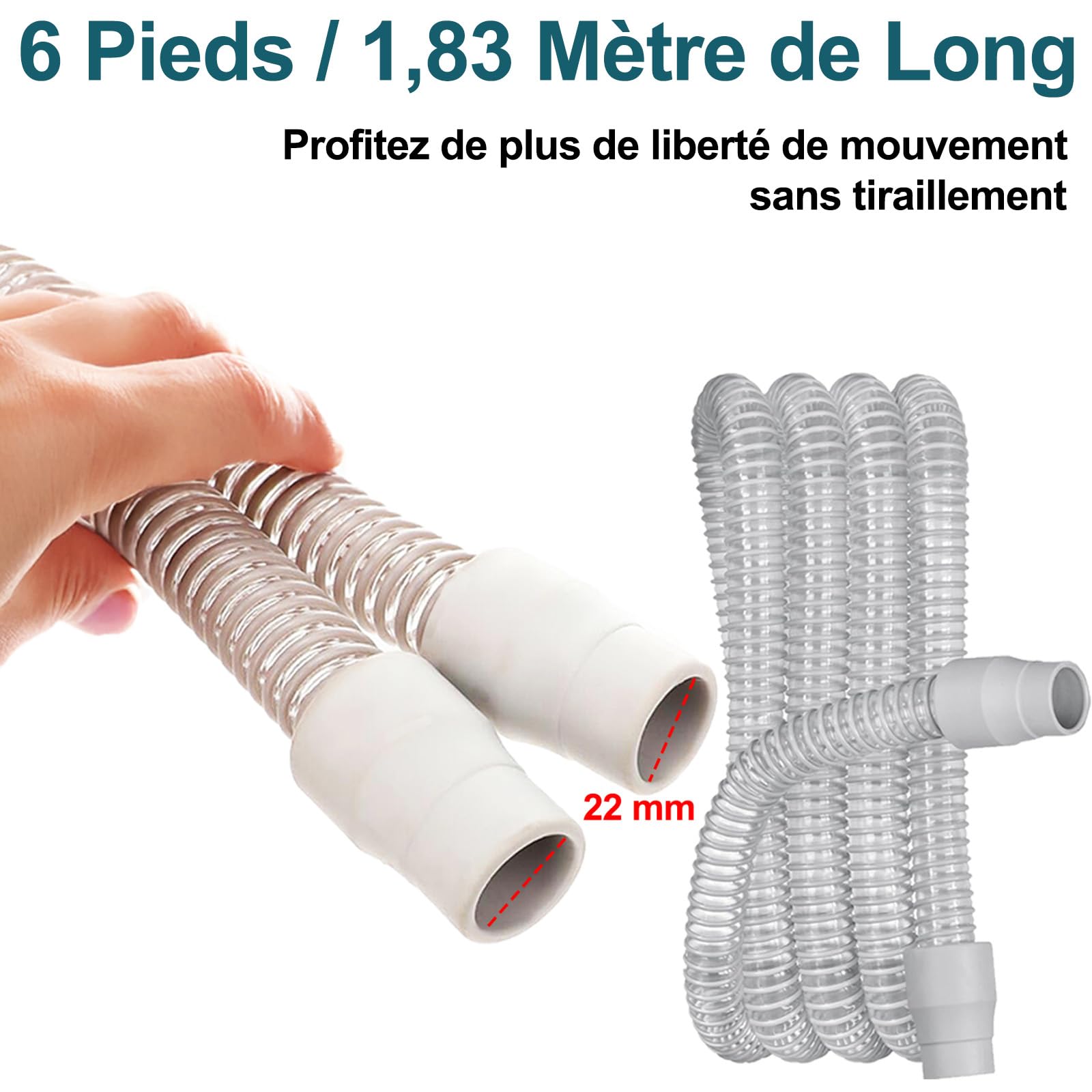 Tuyau Universel 6 Pieds avec Connecteurs Standard 22 mm | Tube d’Air Flexible et Léger pour Masque | Accessoire Essentiel pour la Plupart des Machines