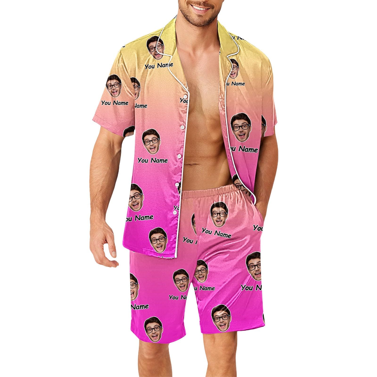 Generisch Pijama Talla Pijama Conjunto Divertido Pantalones para Hombres Mujeres Parejas a juego Unisex Nombres Personalizados Bata Hombre Poliéster