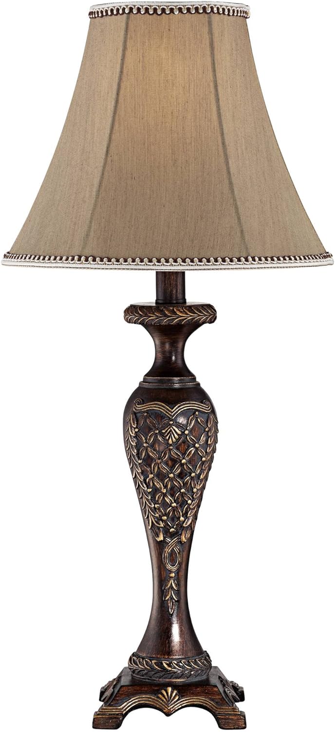 Regency Hill Hanna Traditional Accent Table Lamp 23.5" High Dark Bronze Brown Candlestick Floral Detail Bell Shade Cottage Core Decor for Living Room Bedroom House Bedside Nightstand Home Office