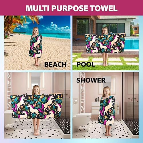 Miniatura 5 de Toalla de playa para niños - Unicornio - Toalla de baño de algodón para niños, niñas, bebés - Toalla de piscina y natación súper absorbente, suave -
