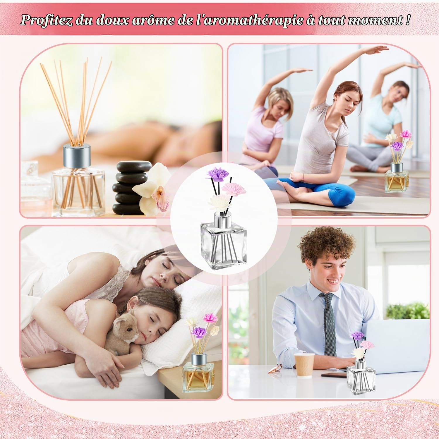 JSMTKJ Diffuseur Parfum Maison 4 Pcs Flacon Diffuseur en Verre Bouteille | Diffuseur Carré 50ml Diffuseur de Roseau pour Parfum Huile Essentielle Maison Chambre