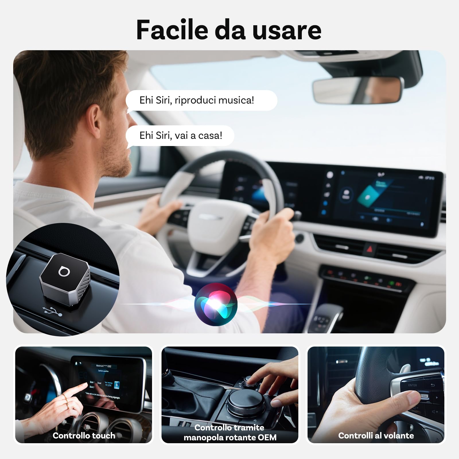 OTTOCAST Mini Pot 2025, Adattatore Wireless 2 in 1 per CarPlay e Android Auto, Compatibile con iOS 10+/Android 11+ e Auto dal 2016 in Poi, Plug & Play, USB-A/Type-C, Aggiornamento OTA, Argento