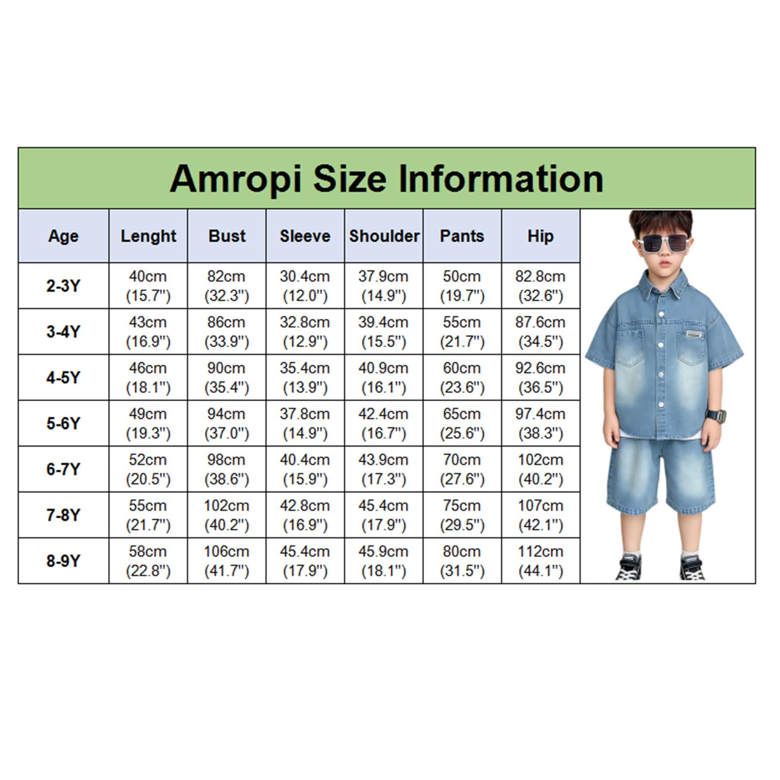 amropi Bambino Ragazzi Denim Maglietta a Maniche Corte + Canotta + Pantaloncini in Jeans 3 Pezzi Estivo Set per 2-9 Anni