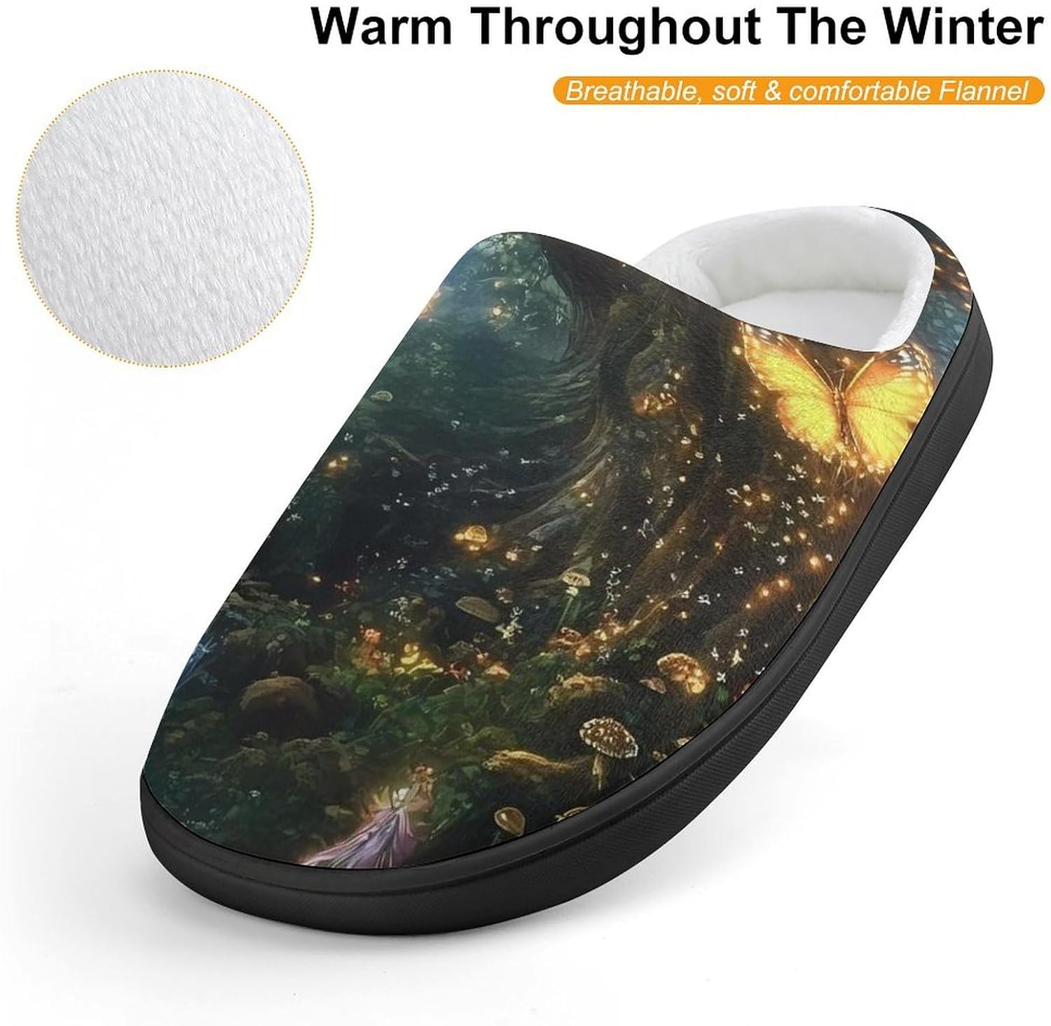 Forests Fairy Magical Tree Cotton Slippers for Girls Boys Warm House Shoes for Home Travel