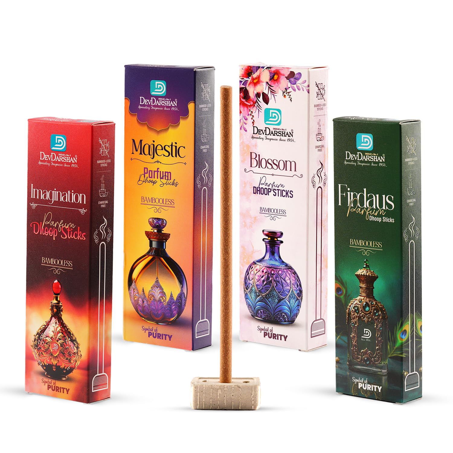 Devdarshan Bambooless Parfum Dhoop Sticks 70g (Pack of 4) | Long-Lasting Charcoal-Free Fragrance for Fresh Spaces & Peaceful Aura | Ideal for Holistic Living (Imag, Maj, Blos, Fird)-image-8