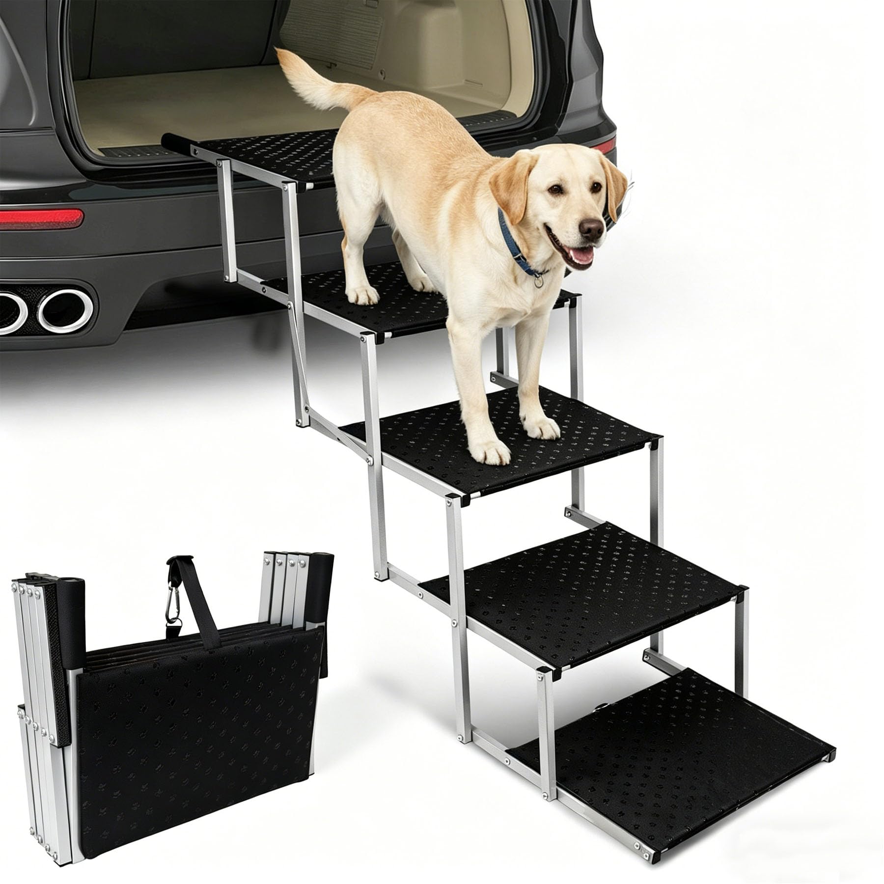 Niubya Foldable Dog Steps & Pet Stairs for Cars, SUVs, Trucks, Portable Lightweight Non-Slip Dog Ramp, Supports Up to 113kg - Aluminium Frame, 5 Steps — image 1