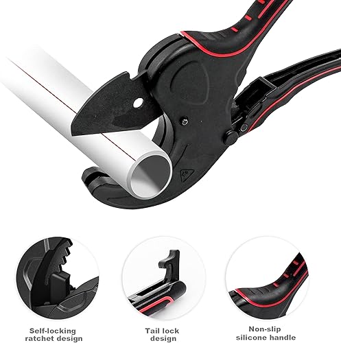 Miniatura 4 de AGOOBO Cortador de tubería de PVC, hasta 2-1/2 pulgadas, cortador de tubos de PVC con trinquete SK5, cortador de tubo para mangueras de plástico PPR