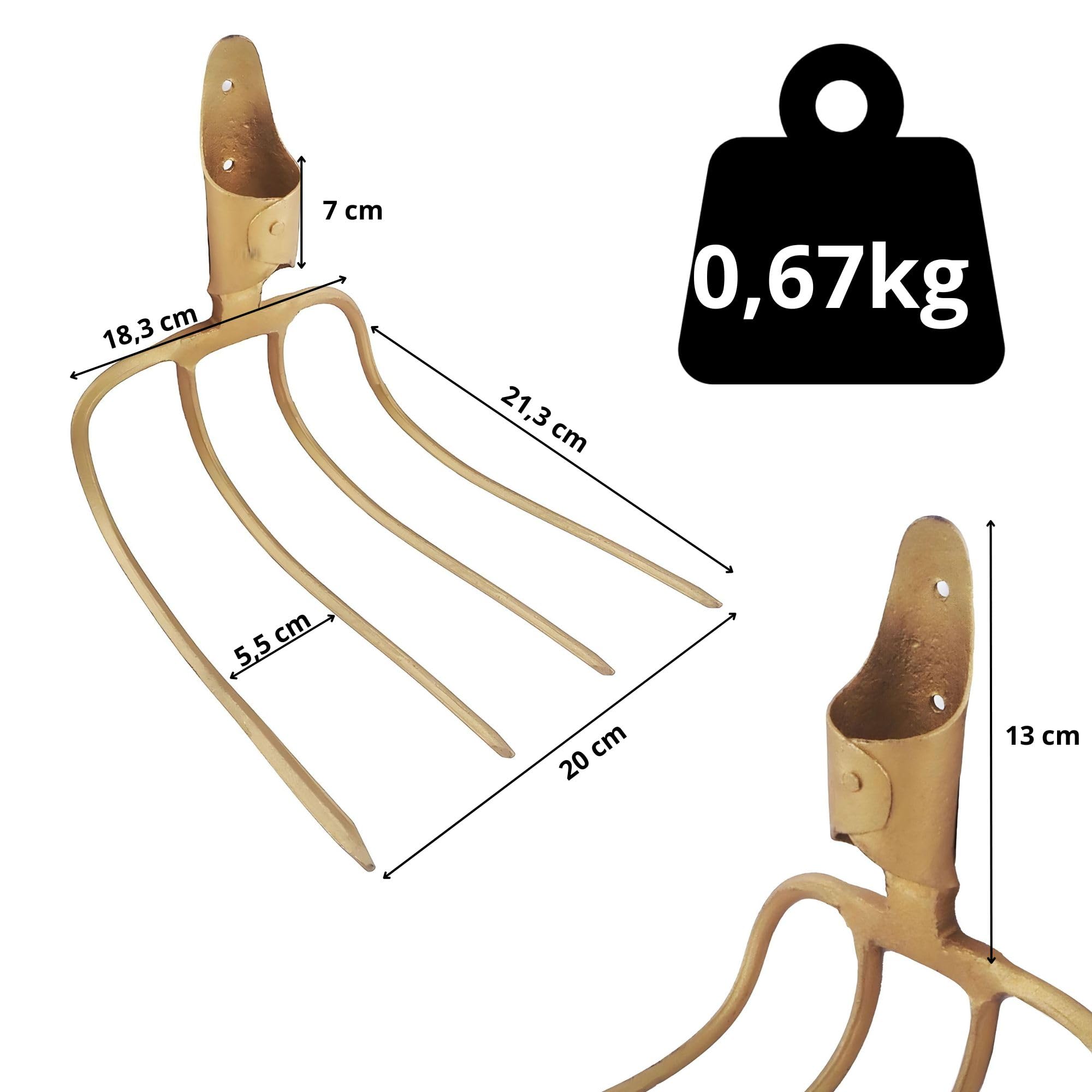Dunkhacke mit 4 Zinken geschmiedet Mistgabel Dunghaken Misthaken Heugabel ohne Stiel Forke 20 x 21cm, Mist- und Heugabel Ergonomic, ideal für Bodenauflockerung